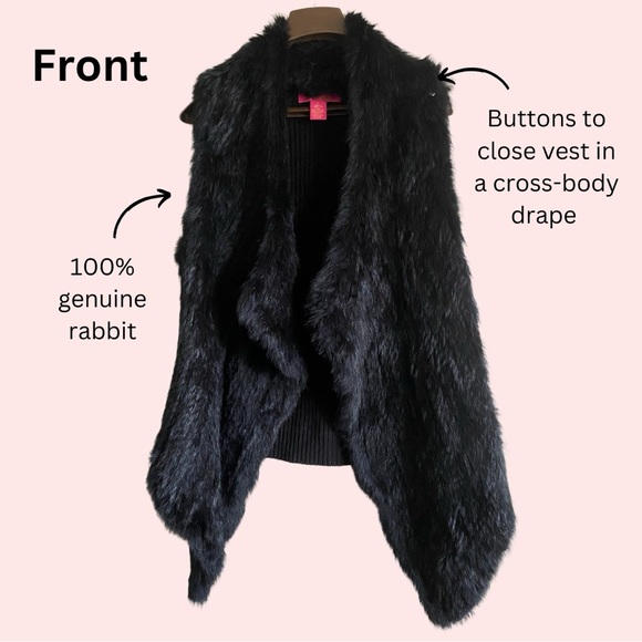 CATHERINE MALANDRINO sz.S draped rabbit fur black high-low vest like new - Picture 3 of 11
